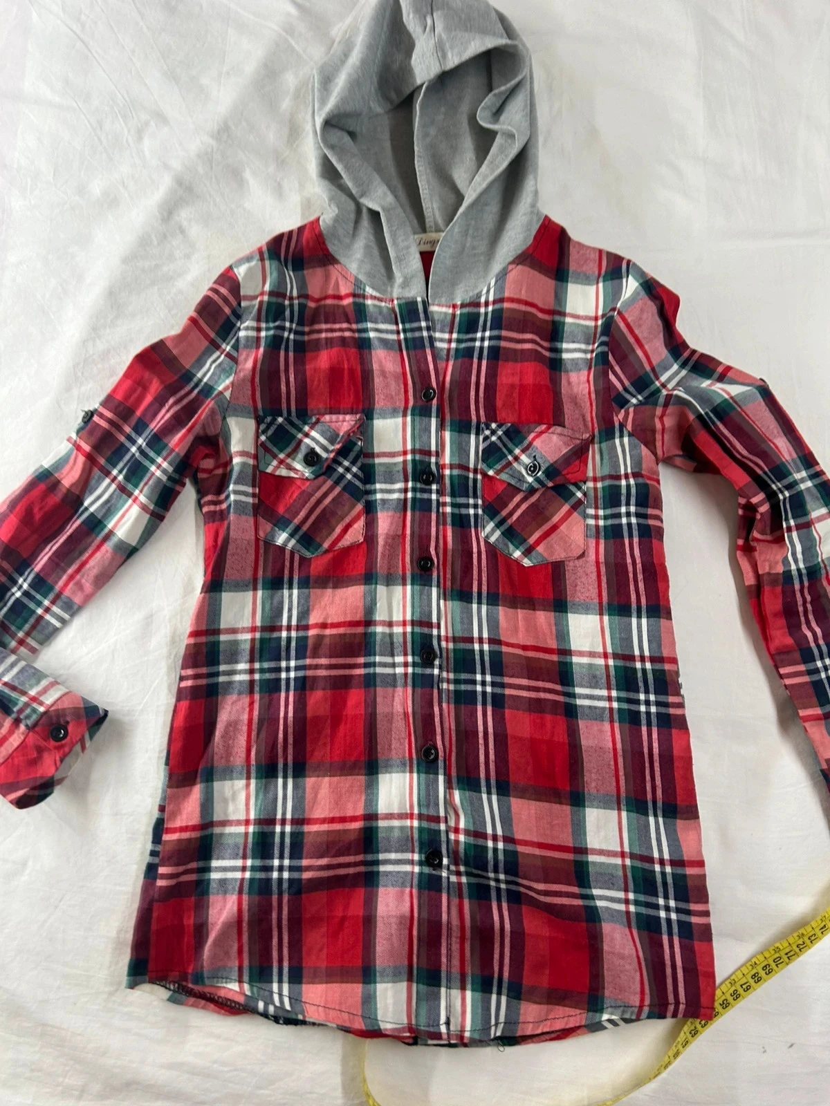 Rode grijze geruite hoodie dingxin vintage – photo 2